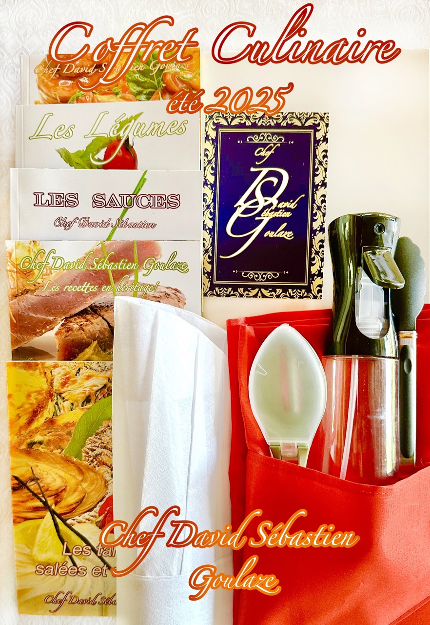 Cathdad créations Offre exceptionnelle "été 2025":  Le coffret Culinaire du Chef David Sebastien Goulaze avec, à l’intérieur, des cadeaux astucieux et utiles pour la cuisine!